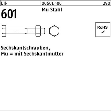 Sechskantschraube DIN 601 Sechskantmutter M10x 30 Mu Stahl 4.6 200 Stück 006014000100030