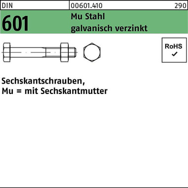 Sechskantschraube DIN 601 Sechskantmutter M5x25 Mu Stahl 4.6 galv.verz. 500 St. 006014100050025