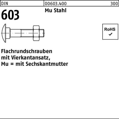 Flachrundschraube DIN 603 Vierkantansatz/6-ktmutte r M8x20 Mu Stahl 4.6 200S t. 006034000080020