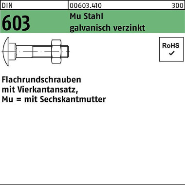 Flachrundschraube DIN 603 Vierkantansatz/6-ktmutte r M6x120 Mu 4.6 verz. 100 St. 006034100060120