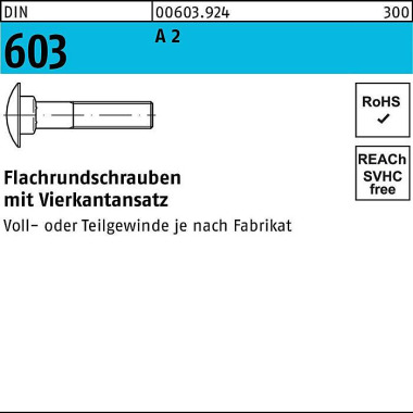 Flachrundschraube DIN 603 Vierkantansatz M5x 20 A 2 100 Stück 006039240050020