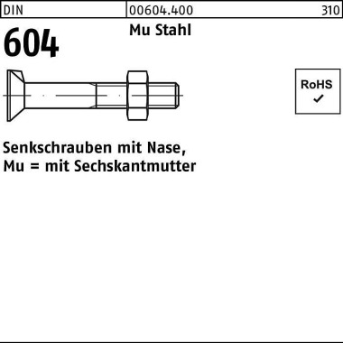 Senkschraube DIN 604 Nase /6-ktmutter M6x 30 Mu Sta hl 4.6 500 Stück 006044000060030