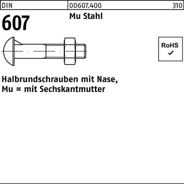 Halbrundschraube DIN 607 Nase/6-ktmutter M8x 20 Mu Stahl 4.6 200 Stück 006074000080020