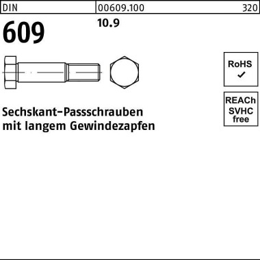 Sechskantpassschraube DIN 609 langem Gewindezapfen M20x 110 10.9 1 Stück 006091000200110