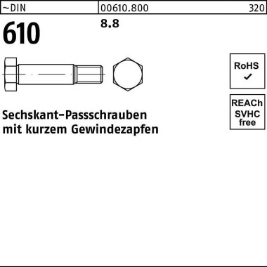 Sechskantpassschraube DIN 610 kurzem Gewindezapfen M10x 80 8.8 25 Stück 006108000100080