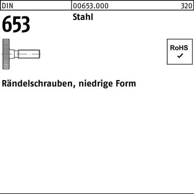 Rändelschraube DIN 653 ni edrige FormM4x 10 Stahl 5 0 Stück 006530000040010