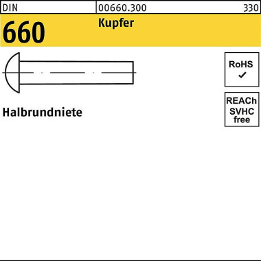 Halbrundniete DIN 660 3x 8 Kupfer 1000 Stück 006603000030008