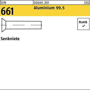 Senkniete DIN 661 2x 8 Al uminium 99.5 1000 Stück 006613010020008