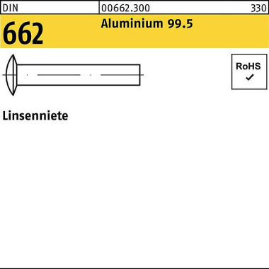 Linsenniete DIN 662 6x 16 Aluminium 99.5 500 Stück 006623000060016