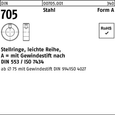 Stellring DIN 705 Gewinde stift A 45x 70x18 Stahl l eichte Reihe 1Stück 007050010450000