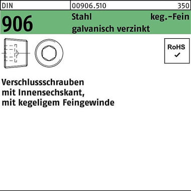 Verschlußschraube DIN 906 Innen-6kt M20x1,5 Stahl galv.verz. 25St. 009065100200150