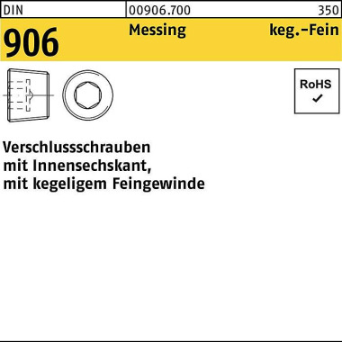 Verschlußschraube DIN 906 Innen-6kt M20x 1,5 Messi ng 25 Stück 009067000200150