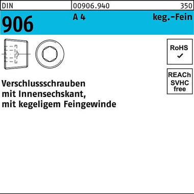 Verschlußschraube DIN 906 Innen-6kt M12x 1,5 A 4 1 00 Stück 009069400120150