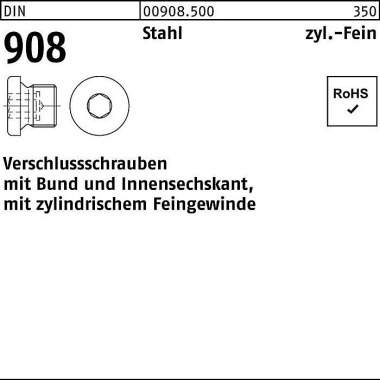 Verschlußschraube DIN 908 Bund/Innen-6kt M42x 1,5 Stahl 1 Stück 009085000420150