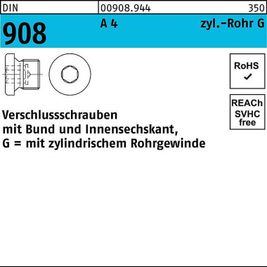 Verschlußschraube DIN 908 Bund/Innen-6kt G 1/8 A A 4 1 Stück 009089440125000