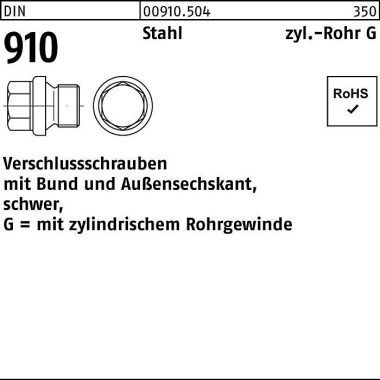 Verschlußschraube DIN 910 Bund/Außen-6-kt G 1 1/2 A Stahl 1 Stück 009105041500000