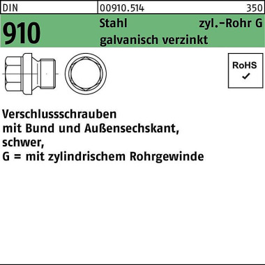 Verschlußschraube DIN 910 Bund/Außen-6-kt G 3/4 A Stahl galv.verz. 25St. 009105140750000