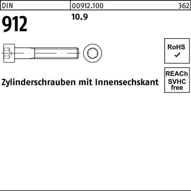 Zylinderschraube DIN 912 Innen-6kt M4x 25 10.9 500 Stück 009121000040025