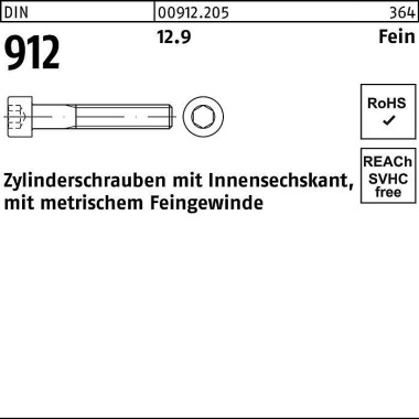 Zylinderschraube DIN 912 Innen-6kt M12x1,5x 50 12. 9 100 Stück 009122050120050