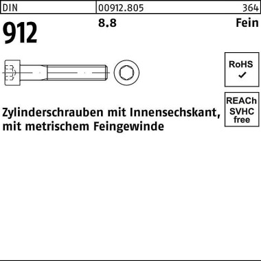 Zylinderschraube DIN 912 Innen-6kt M10x1x 16 8.8 2 00 Stück 009128050102016