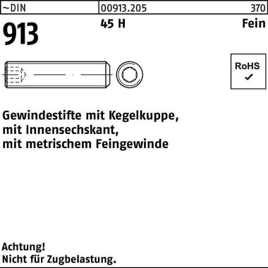 Gewindestift DIN 913 Kege lkuppe/Innen-6kt M8x1x50 45 H Feingew. 100St. 009132050081050