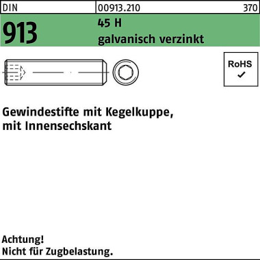 Gewindestift DIN 913 Kege lkuppe/Innen-6kt M6x50 45 H galv.verz. 200St. 009132100060050