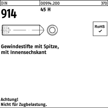 Gewindestift DIN 914 Spit ze/Innen-6kt M6x 25 45 H 200 Stück 009142000060025