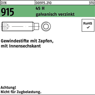 Gewindestift DIN 915 Zapf en/Innen-6kt M5x30 45 H g alv.verz. 200St. 009152100050030