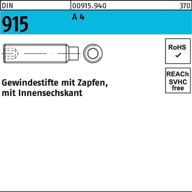 Gewindestift DIN 915 Zapf en/Innen-6kt M16x 40 A 4 10 Stück 009159400160040