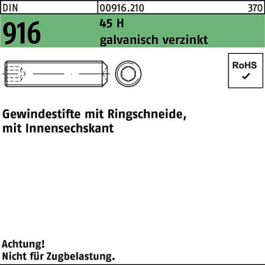 Gewindestift DIN 916 Ring schn./Innen-6kt M6x25 45 H galv.verz. 200St. 009162100060025