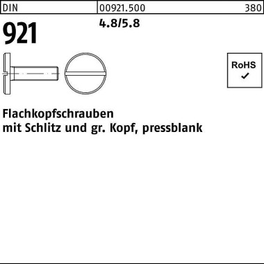 Flachkopfschraube DIN 921 Schlitz M6x 16 4.8/5.8 1 00 Stück 009215000060016