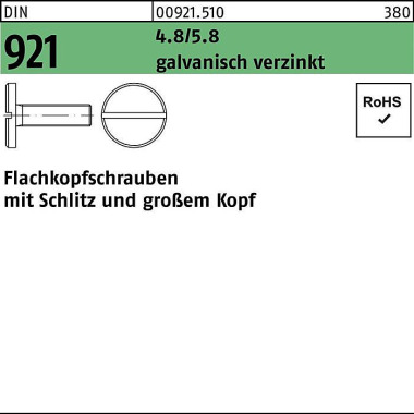 Flachkopfschraube DIN 921 Schlitz M3x 8 4.8/5.8 ga lv.verz. 100Stück 009215100030008