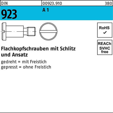 Flachkopfschraube DIN 923 Schlitz/Ansatz M8x 6x11, 0 A 1 100 Stück 009239100080006