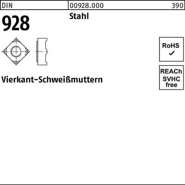 Vierkantanschweißmutter D IN 928 M8 Stahl 500 Stück 009280000080000