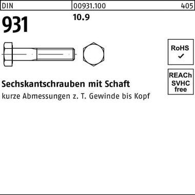 Sechskantschraube DIN 931 Schaft M8x 55 10.9 200 S tück 009311000080055