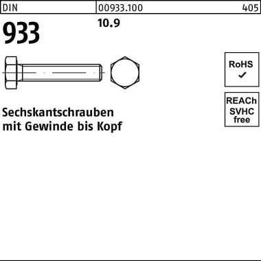 Sechskantschraube DIN 933 VG M6x 20 10.9 500 Stück 009331000060020