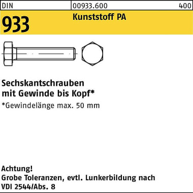 Sechskantschraube DIN 933 VG M4x 20 Polyamid natur 200 Stück 009336000040020