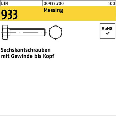 Sechskantschraube DIN 933 VG M12x 80 Messing 50 St ück 009337000120080