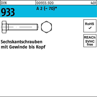 Sechskantschraube DIN 933 VG M14x 90 A 2 (- 70) 50 Stück 009339200140090