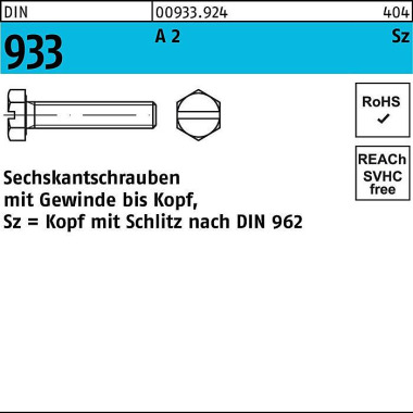 Sechskantschraube DIN 933 VG/Schlitz M4x 6 A 2 100 Stück 009339240040006