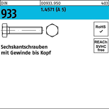 Sechskantschraube DIN 933 VG M20x 45 A 5 1 Stück 009339500200045