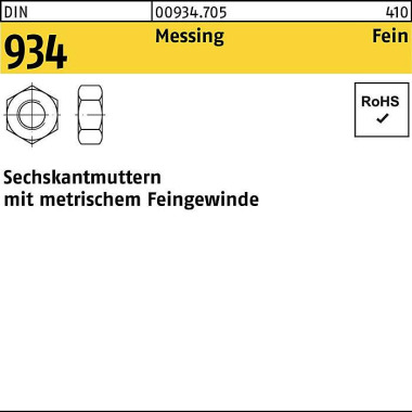 Sechskantmutter DIN 934 M 16x 1,5 Messing 25 Stück 009347050160150