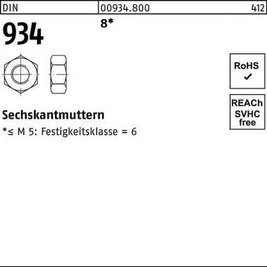 Sechskantmutter DIN 934 M 20 8 100 Stück 009348000200000