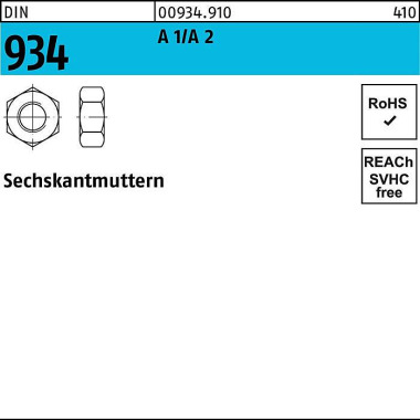 Sechskantmutter DIN 934 M 2,5 A1/A2 500 Stück 009349100025000