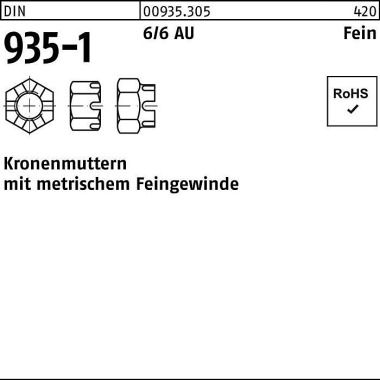 Kronenmutter DIN 935-1 M2 0x 1,5 6 25 Stück 009353050200150