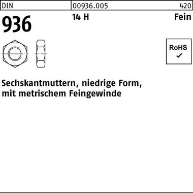 Sechskantmutter DIN 936 M 16x 1,5 14 H 50 Stück 009360050160150