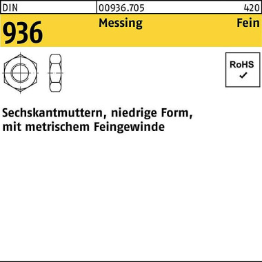 Sechskantmutter DIN 936 M 14x 1,5 Messing 50 Stück 009367050140150