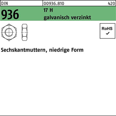 Sechskantmutter DIN 936 M 36 17 H galv.verz. 10 Stü ck 009368100360000