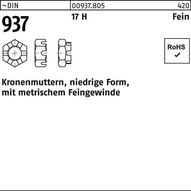 Kronenmutter DIN 937 nied rige FormM24x 1,5 17 H Fe ingew. 25 Stück 009378050240150