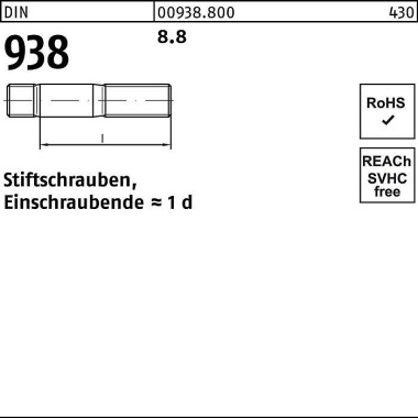 Stiftschraube DIN 938 M8x 55 8.8 50 Stück 009388000080055